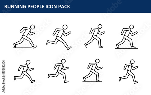Running people icon pack with various running poses. Simple line art illustration of people running in different stages of motion.