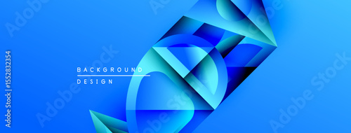 Abstract blue design. Geometric shapes overlap creating dynamic visual effect. Gradient shades enhance depth, modern aesthetic.