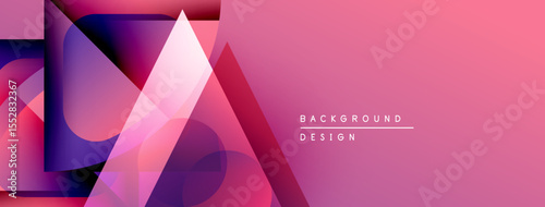 Abstract geometric shapes overlap, creating vibrant pink, purple gradients. Modern design elements suggest digital art, background texture.