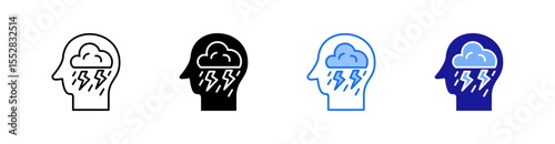 Depression Multiple Style Icon Set Vector 
