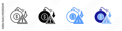 Debt Crisis Multiple Style Icon Set Vector 