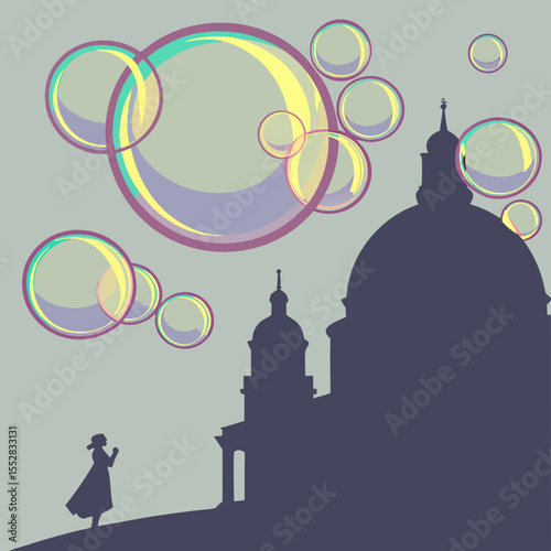 3D Abstract Shape Composition with colorful translucent bubbles