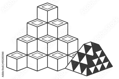 3D Abstract Shape Composition with minimal black and white cubes