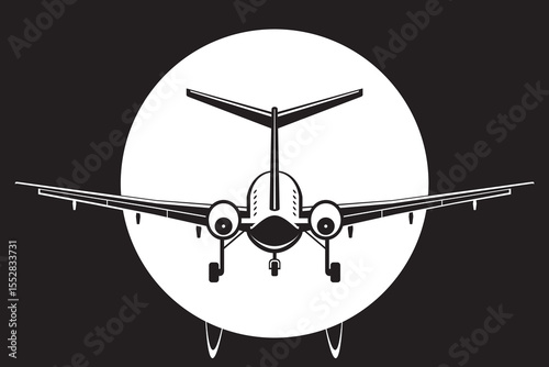 Private jet taking  off in front of the sun – vector illustration