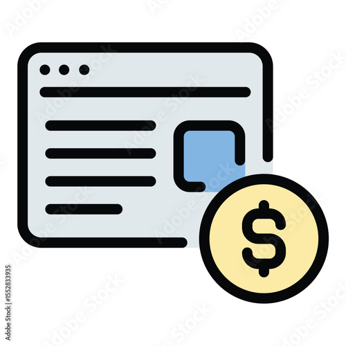 Blogger commission icon flat line style illustration representing earnings from promotional content or affiliate marketing, suitable for influencer partnerships, digital advertising