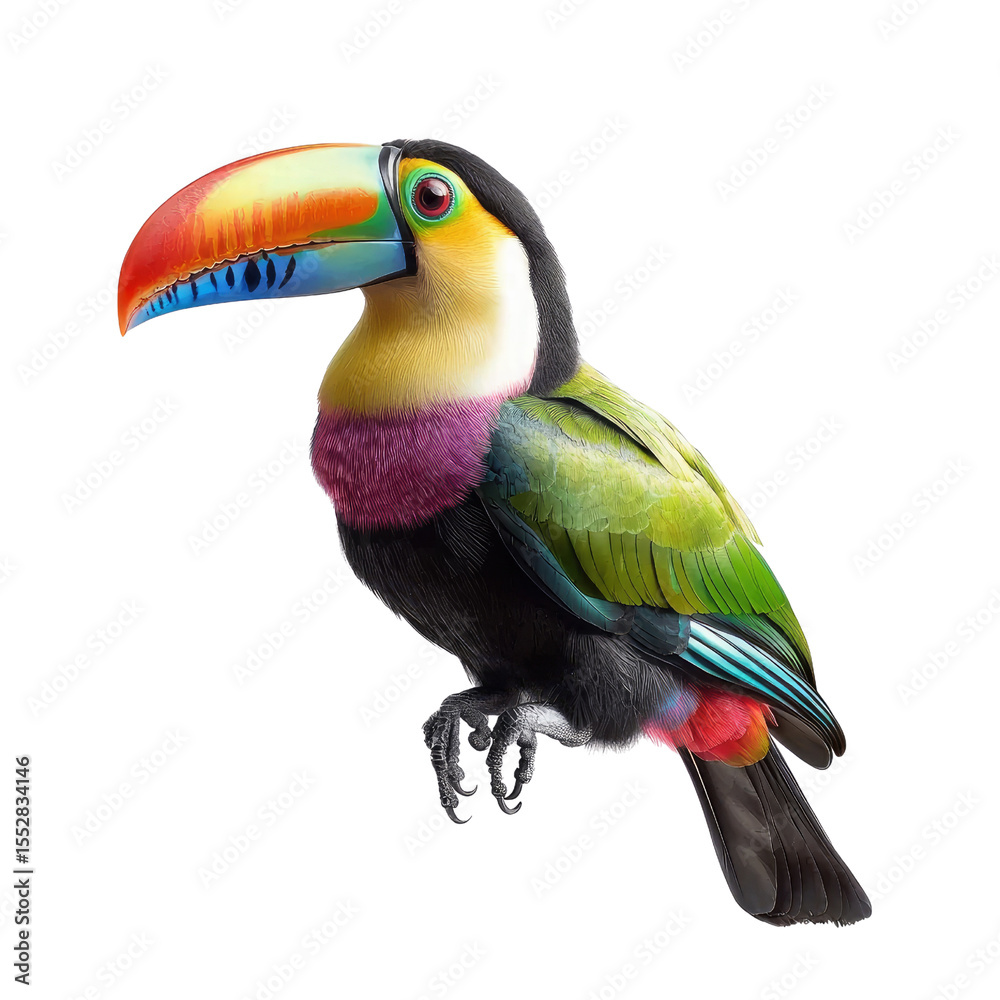Fototapeta premium Colorful Toucan with Bright Beak and Vibrant Plumage Perched