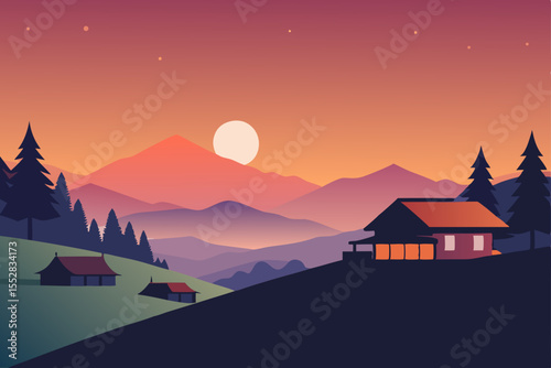 winter landscape with houses