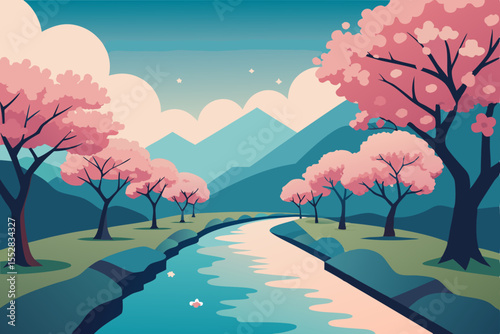 spring landscape with cherry blossoms