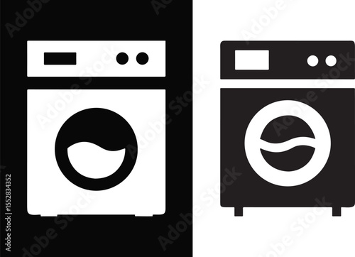 Washing Machine Icon Set with Laundry Symbols in Silhouette Style