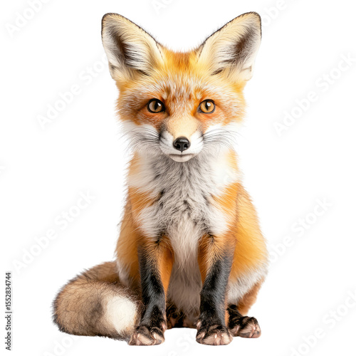 Charming Red Fox with Bright Eyes and Soft Fur Against White Background