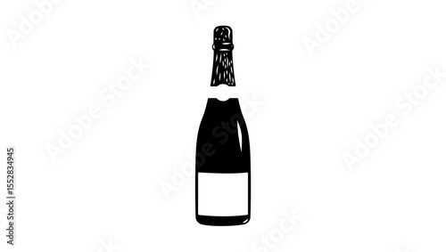 Champagne new bottle symbol, black isolated silhouette
