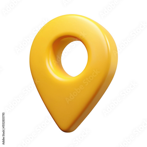 Shiny yellow 3d map pin icon isolated on a black background representing location and navigation