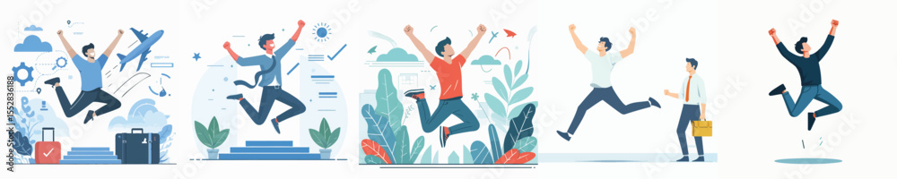 Fototapeta premium vector character of young man celebrating jumping