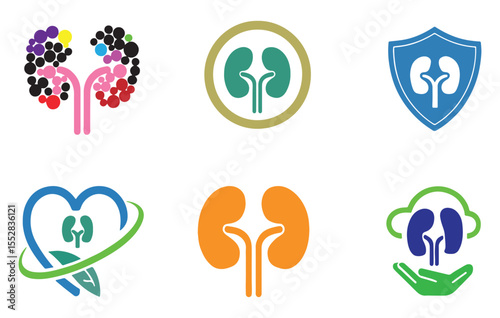 Kidney health and urology logo icon set. Medical vector symbols for clinics and hospitals.