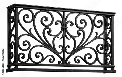 Wrought iron balcony railing featuring intricate scrollwork for a vintage-style home.