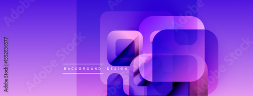 Abstract purple background. Overlapping squares create modern design. Gradient shades offer visual depth, smooth transitions.