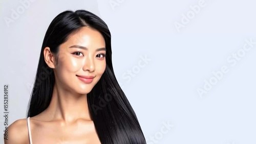 黒髪ロングヘアの美容モデル：清純派女優