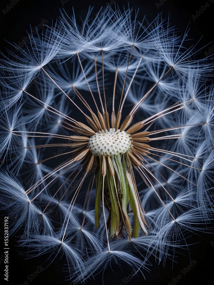 Fototapeta premium Close-Up of a Dandelion Head with Captivating Seed Details