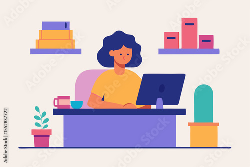 illustration of a woman in office