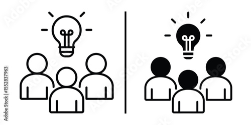 Creative Collaboration: Illustration of diverse group of individuals, each representing unique ideas and perspectives, joined together with a collective goal under a shared light bulb.
