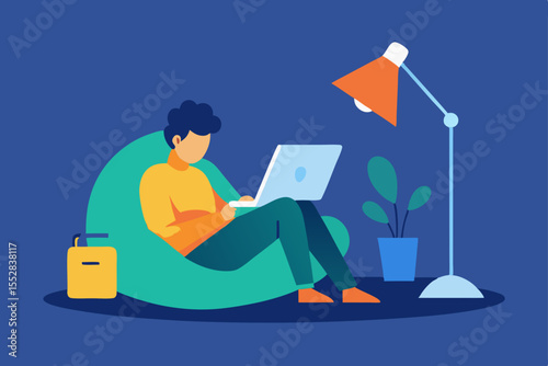 Businessman sitting with laptop at a beach office, illustrating remote work
