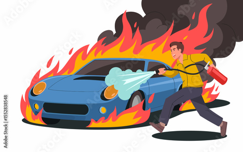 Firefighter Extinguishing Car Fire