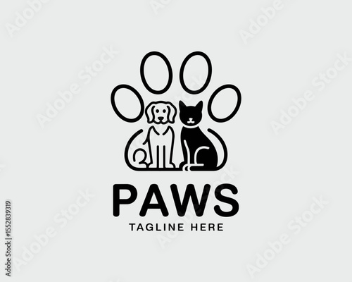 Pet Care Logo with Paw and Animals