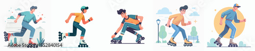 vector of young man playing roller skates