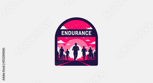Silhouettes of runners participating in an endurance race with a vibrant sunset background emphasizing marathon spirit