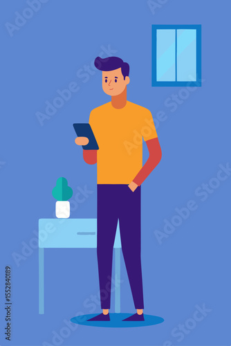 Cartoon vector illustration of a person, a businessman painter, painting a wall with a paint roller for business work