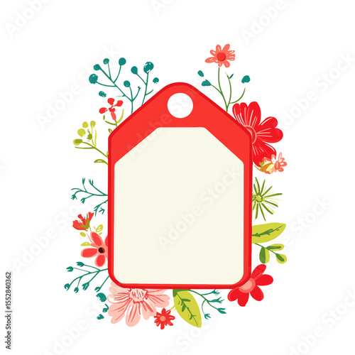 Blank flower tag mockup for websites and blogs for product labeling,sale announcements or as a decorative element for gifts and spring themes.
