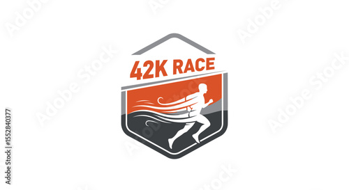 Dynamic logo design featuring a runner symbolizing endurance and speed for a 42k race event