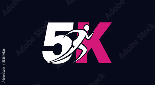 Dynamic 5k race logo design with running figure and bold numbers