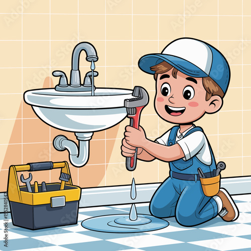 Little Plumber Fixing Sink