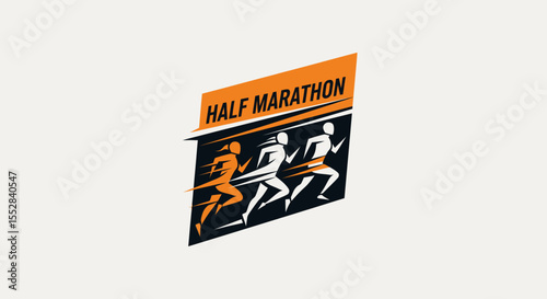 Dynamic logo design representing runners in an energetic half marathon race event