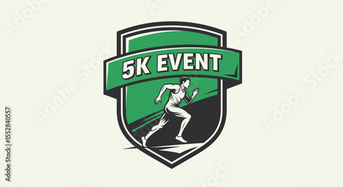 Dynamic emblem design illustrating a runner in motion for a 5k event competition