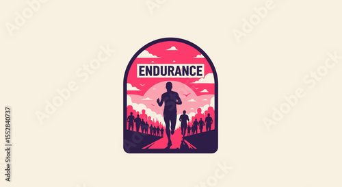 silhouetted runners demonstrating endurance and determination in a stylized scenic setting