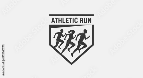 Minimalistic black and white logo design featuring three runners symbolizing an athletic run event or competition