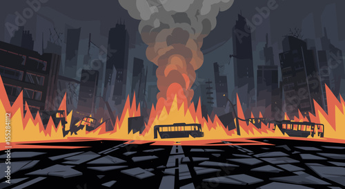 Post-Apocalyptic City with Fires and Destruction