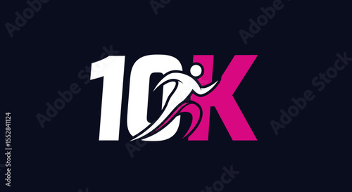 Dynamic logo design representing a 10k running race event with stylized runner figure