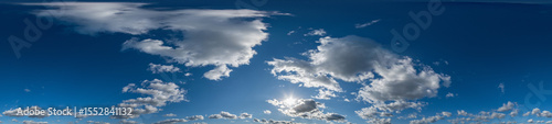 blue sky with beautiful cumulus clouds. Seamless hdri panorama 360 degrees angle view with zenith for use in 3d graphics or game development as sky dome or edit drone shot