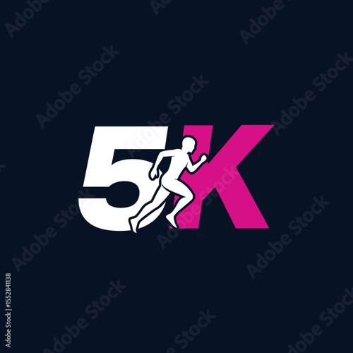 Minimalist logo design featuring a runner integrated with the number 5k signifying a running event or race