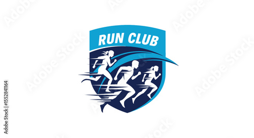 dynamic logo design featuring three runners symbolizing a running club with motion and speed elements