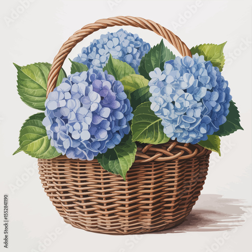 Basket of Blue Hydrangea Flowers