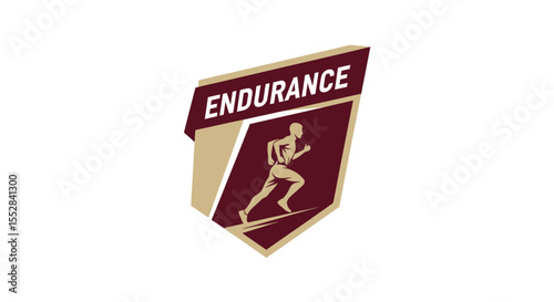 Stylized emblem design representing the concept of endurance with a runner figure in motion