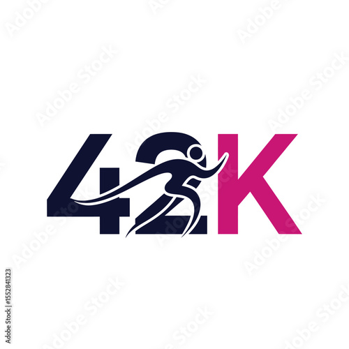 Minimalist running logo design integrating 42k marathon and athlete silhouette in modern style