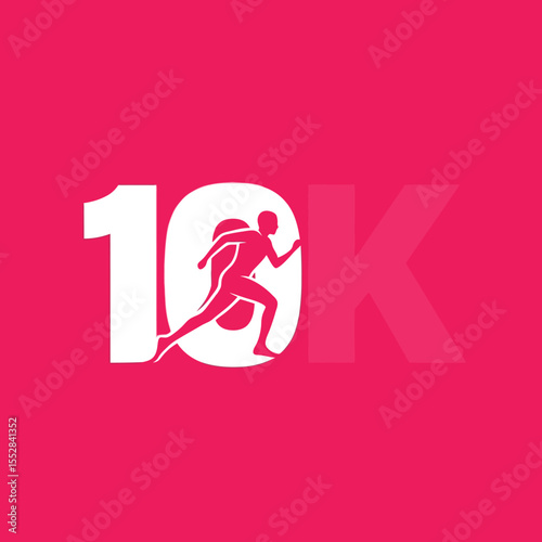 Dynamic 10k race logo design featuring a runner silhouette in motion with bold typography