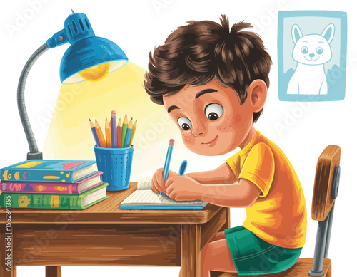 Child Studying at Desk