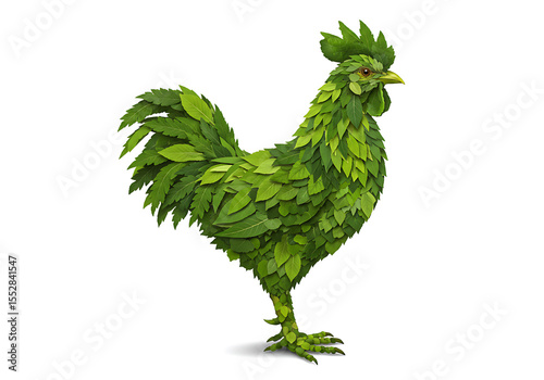 Wallpaper Mural A Majestic Green Rooster Crafted from Lush Leaves: Eco-Friendly Art Torontodigital.ca