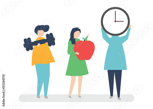 Character of person holding healthy lifestyle icon. stock illustration. healthy life and strong body
